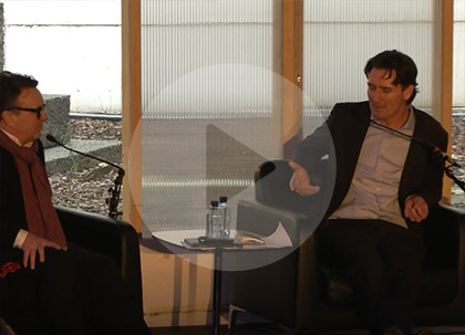 John McKeown facilitating at Being a man festival, with Alastair Campbell and Chris Difford